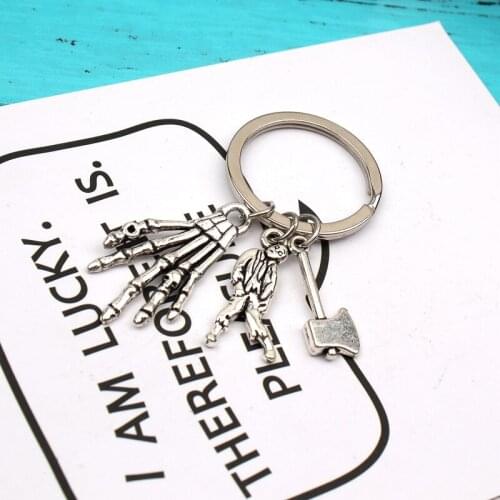 New Fashion KeychainThe Walking Dead Pendants DIY Men Jewelry Car Key Chain Ring Holder Souvenir For Gift Bone hand And ax