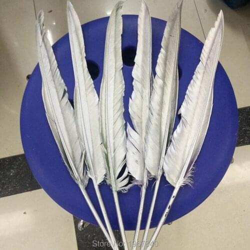 Wholesale Beautiful 10pcs Turkish feather double-sided silvery feather long 30-35 cm / 12-14 inch celebration craft feathers