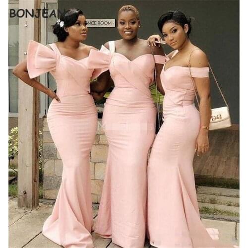 Mermaid Bridesmaid Dresses African Off-The Shoulder Elastic Satin Black Girls Bridesmaid Dress Wedding Party Dress for Womens