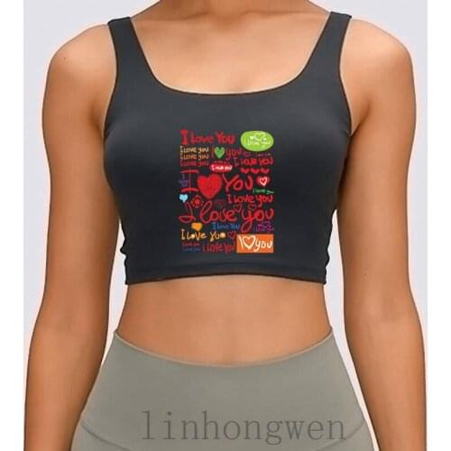 Hand Writing Love Women Tank Top Cute Round Collar Knitted Trend Building Pattern Summer Style Crop Top