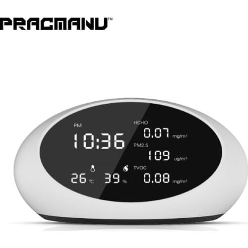 PRACMANU Digital Air Quality Detector PM2.5 Gas Analyzers & HCHO & TVOC Tester Meter Monitor Tester With Rechargeable Battery