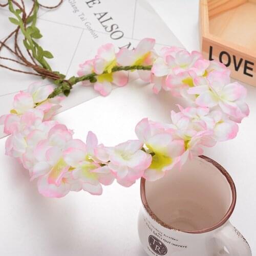 Romantic Cherry Blossom Simulation Flower Crown Floral Head Wreath Garland Hairbands Beach Party Bridal Wedding Hair Accessories