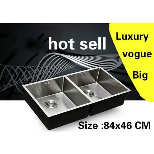 Free shipping Apartment vogue kitchen manual sink double groove big luxury do the dishes 304 stainless steel hot sell 84x46 CM