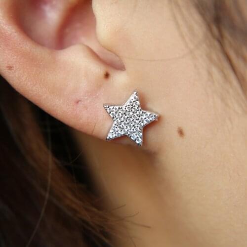 100% real 925 sterling silver top quality real micro pave clear cubic zirconia sparking christmas gift star cz star earring