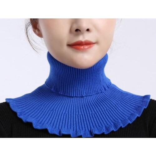 Unisex Solid Ruffle Elastic Wool Knit Pullover False Colloar Warm Scarve Winter Female Cycling Windproof Neck Guard Scarf N99