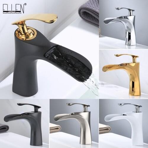 Waterfall Faucets Bathroom Sink Mixer Tap Hot Cold Water Crane Chrome White Deck Mounted Bathroom Faucet ELM300