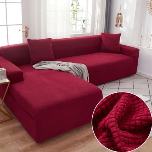 Solid color corner sofa covers for living room elastic spandex slipcovers couch cover stretch sofa towel L shape need 2 pcs