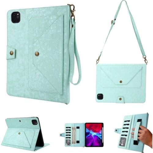 Envelope Shoulder Bag iPad Air4 2020 Case Conch Print Hand Strap Leather Case Flip Wallet Smart Cover For iPad Pro 11" Pen Slot