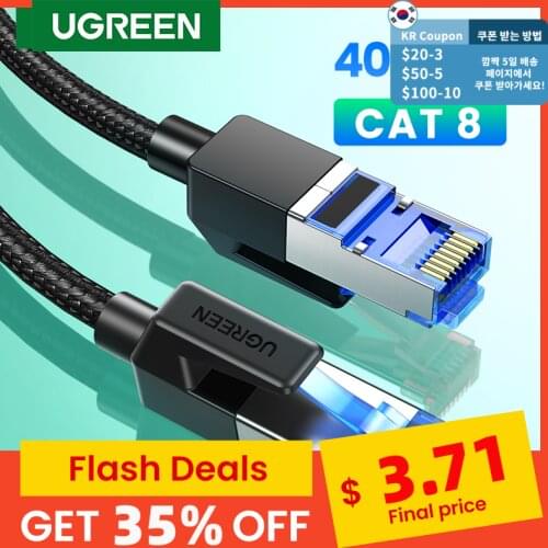 UGREEN Ethernet Cable CAT8 40Gbps 2000MHz CAT 8 Networking Cotton Braided Internet Lan Cord for Laptops PS 4 Router RJ45 Cable