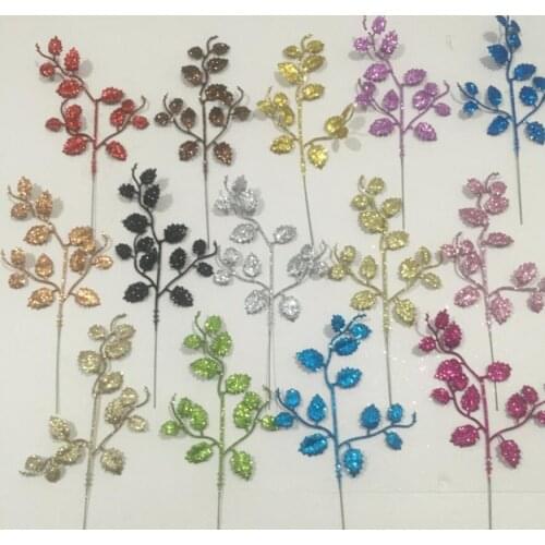 20pcs 26cm Artificial Glitter Zamioculcas Tree Branch For Flower Arrangement Wedding Christmas Tree Party Home Garden Decoration