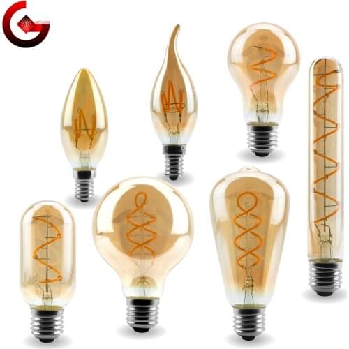 E14 E27 Retro LED Spiral Filament Light Bulb 4W Warm Yellow 220V C35 A60 T45 ST64 T185 T225 G80 G95 G125 Vintage Edison Lamp
