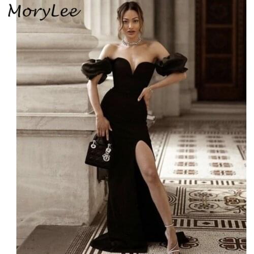 Prom Dresses Off The Shoulder Floor Length Side Slit Silk Satin Mermaid Prom Dresses With Zipper vestidos de fiesta de noche