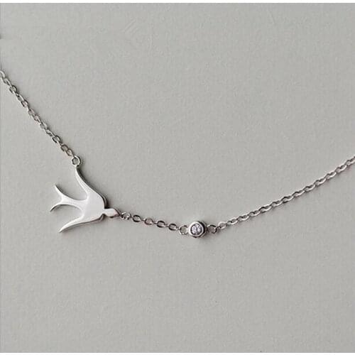 Real 925 Sterling Silver Jewelry Cute Little Swallow Zircon Clavicle Chain Necklace for Women Girls Elegant Gifts Colar SN247