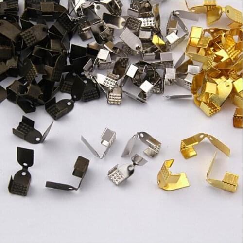 200pcs Metal End Clasps Cords Crimp End Beads Caps Leather Clip Tip Fold Crimp Bead Bracelet Connectors For Jewelry Making