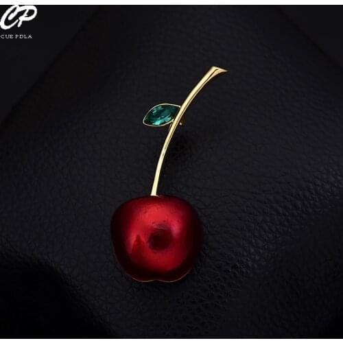 Cute Cherry Collar Pins Brooches For Women Red Enamel Charming Fruits Shirt Dress Brooch Pins Gifts