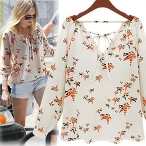 Summer Women Long Sleeve Animal Printed Chiffon Blouse Shirts Sexy V Neck Ladies Blouse Tops Plus Size 3XL Cheaper Tops WDC2174