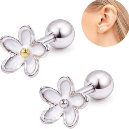 1Pair New Stainless Steel Flowers White Crystal Stud Earrings for Women Helix Stud Earrings Piercings Female Fashion Jewelry