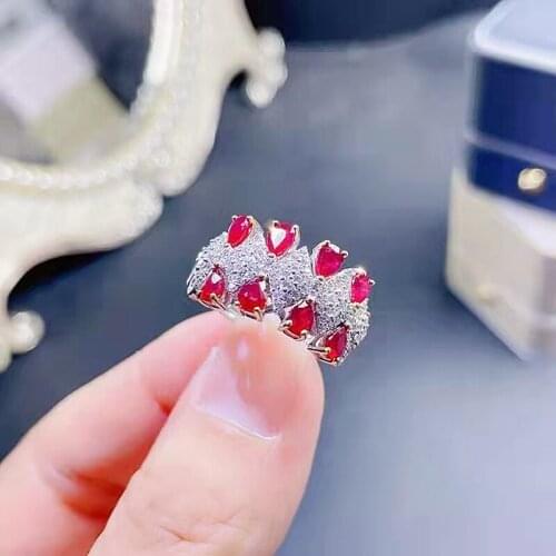 Fashion 3*4 Natural Ruby Gemtone S925 Sterling Silver Womens Ring Fine Luxury Weddings Jewelry Free Shipping MeiBaPJFS