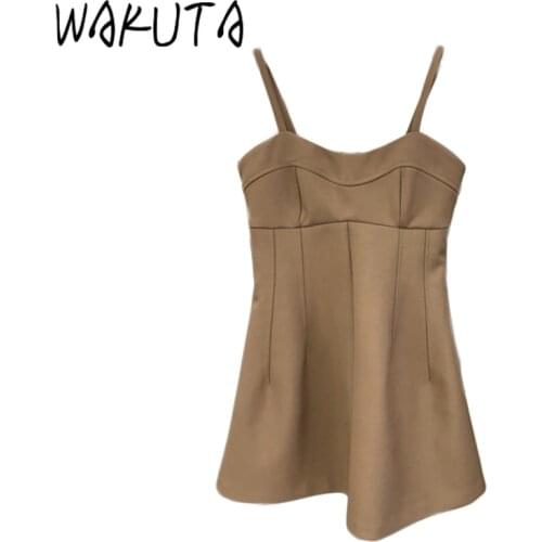 WAKUTA Simple Sexy Backless Spaghetti Strap Casual Short Dress Women Summer Skinny Off Shoulder Solid High Waist Mini Dresses