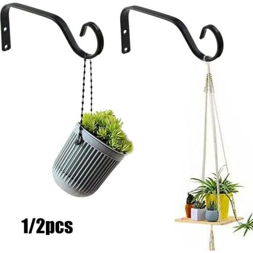 1/2PCS Metal Hanging Basket Brackets Black Iron Wall Hook Bracket Outdoor Garden Wall Mounted Plant Hanger Hook Wall Decor