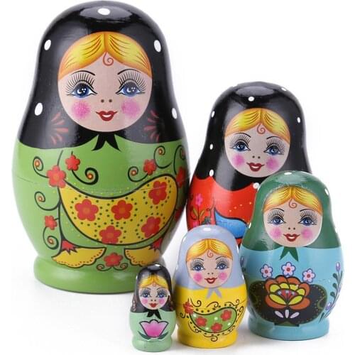 Nesting Dolls Color Painted Russian Matryoshka Doll Handmade Crafts Painted Nesting Toys Home Decoration Ornament Gifts 1set