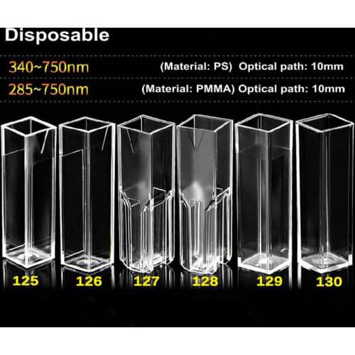 100Pcs/lot 6 Different type 4.5ml/1.5ml 10mm Plastic fluorometer Cuvette, Plastic colorizer