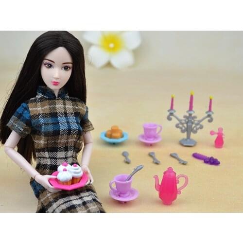 12 Pcs/lot Accessories , Mini Tableware Cup Cake Candlestick Spoon For 1/6 Barbie Kurhn Kelly Doll Gift New 2016 Toys for Girls