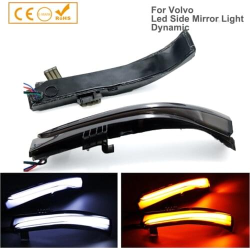 2Pcs Smoked Dynamic LED Side Mirror Turn Signal Indicator Lamp For Volvo V40 V60 V70 S60 S80 XC60 D4 T5 T6 Daytime Running Light