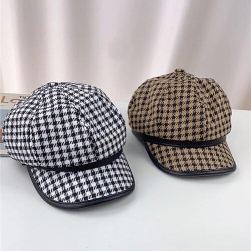2021 Autumn Cotton Octagonal Hats Artistic Aesthetic Trend Street Wear Fashion Houndstooth British Sun Protection Baseball Cap