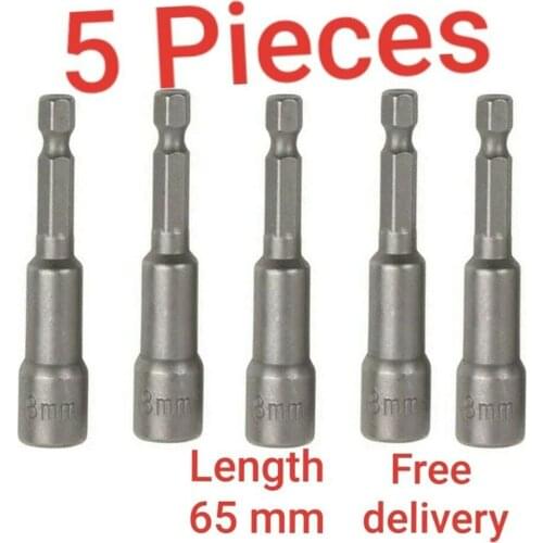 5Pcs 8 Mm Magnetic Tech Screw Driver Tek Bit Drill Nut Setter Roofing Cladding Impact Drill Extension Drill Bits Bar Socket Ada