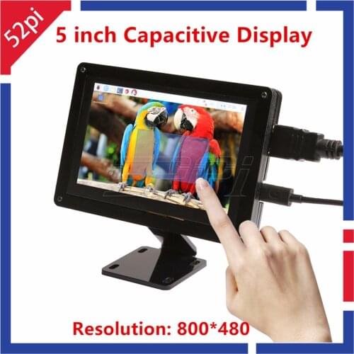 52Pi Free Driver 5 Inch 800*480 Capacitive Touch Display Screen Monitor with Bracket for Raspberry Pi / PC Windows Plug and Play