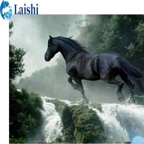 5D diamond painting Waterfall black horse full drill round/square cross stitch DIY diamond embroidery mosaic home decor picture