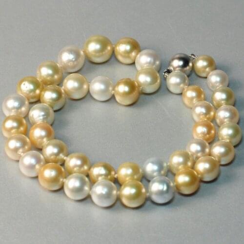 Bjc 00528 10-11mm south seas white pearl ,gold pearl necklace
