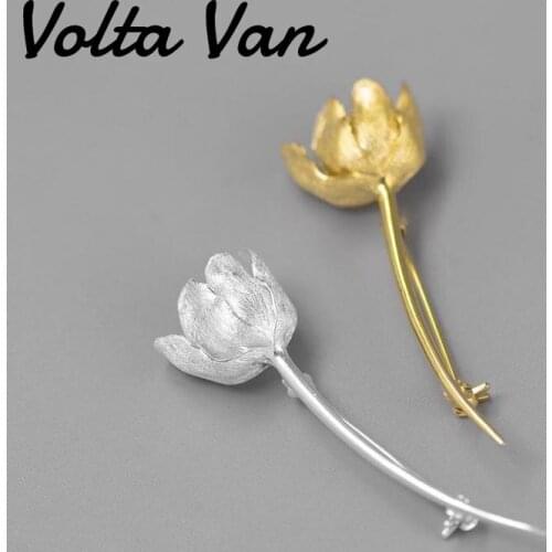 Volta Van Women 925 Sterling Silver Brooches 2021 New Elegant Tulip Flower Classic Fine Jewelry Concise Anniversary Brooch