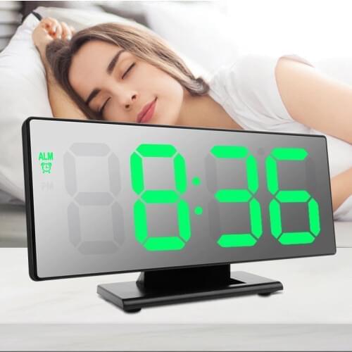 LED Digital Alarm Clock Mirror Electronic Clocks Multifunction Large LCD Display Digital Table Clock with Temperature Calendar