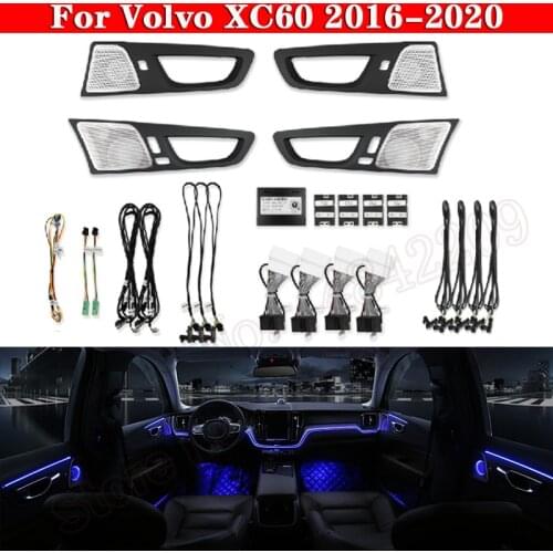 For Volvo XC60 2016-2020 Ambient Light Set Dedicated button Control Decorative LED 64 colors Atmosphere Lamp illuminated Strip