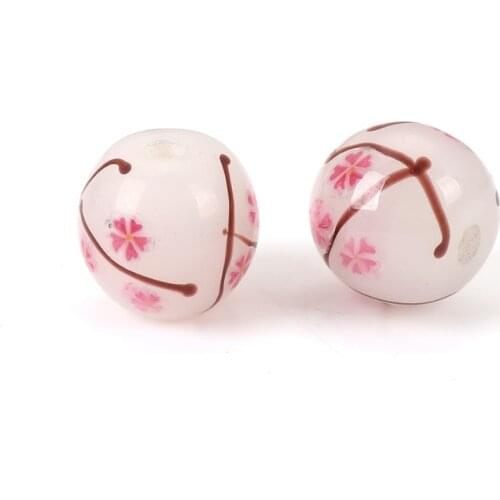 DoreenBeads Lampwork Glass Japanese Style Beads Round Sakura Flower About 12mm( 4/8") x 11mm( 3/8"), Hole: Approx 2.7mm, 2pcs