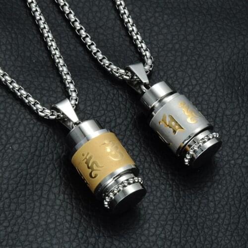 Two Tone Rotatable Mantra Men Pendant & Necklace Titanium steel six-word Stainless Steel Necklaces Classic Buddhism Jewelry