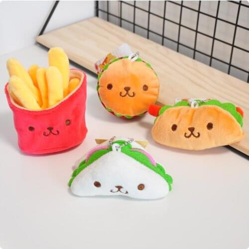 7-9cm Creative Hamburger Sandwich Hot Dog Food Plush Toy Doll Cartoon Plush Keychain Pendant Gift For Children