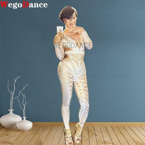 New Sexy White Jumpsuit Costume Nightclub Dance Outfit Party Wear Singer Stage Performance gogo Clothes