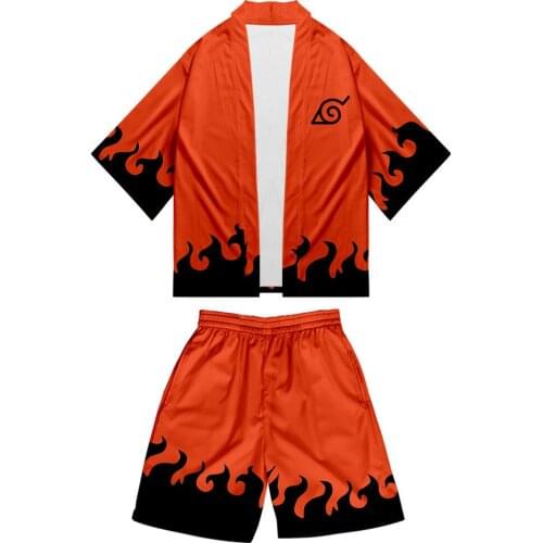 NARUTO Kimono Set Cartoon Anime Beach Pants Cardigan Japanese Shirt Home Apparel Pajamas Set Casual Childrens Wear 2021 News