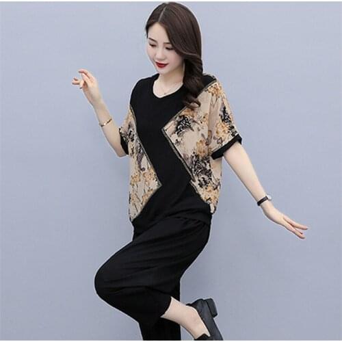 Summer Womens Black Oversize Tracksuits Casual Pantsuit Set Short Sleeve Tops Fashion Sportswear Pants Size 5XL