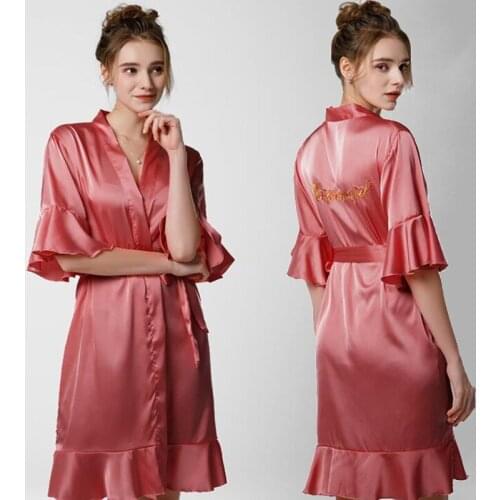 M-XXL Bride Dressing Gown Robe Sexy V-Neck Flare Half Sleeve Rayon Kimono Bathrobe Print Letter Lingerie Spring New Home Clothes