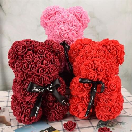 DIY 25 cm Teddy Rose Bear With Box Artificial PE Flower Bear Rose Valentines Day For Girlfriend Women Wife Mothers Day Gifts