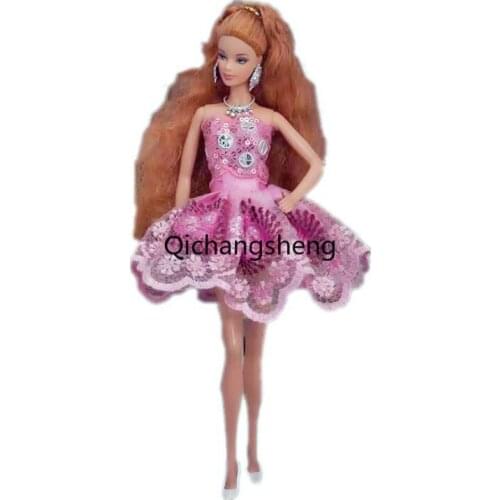 Fashion Floral 11.5" Pink Sequin Lace Princess Dress For Barbie Doll Clothes Off Shoulder Outfits Gown Vestido 1/6 BJD Accessory