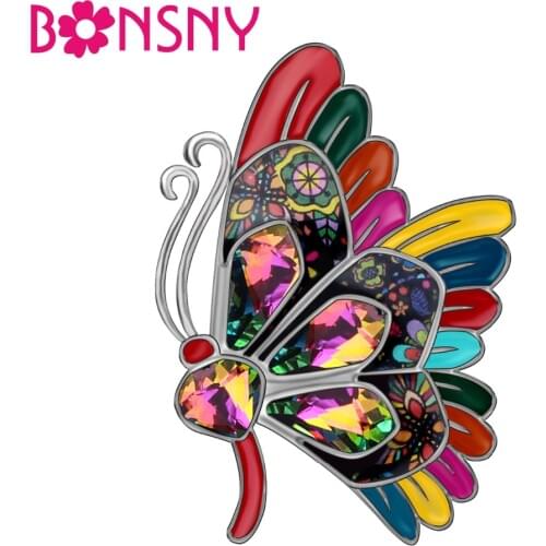 Bonsny Enamel Alloy Rhinestone Fashion Butterfly Brooches Clothes Scarf Pin Cute Insect Jewelry For Women Girls Gift Decoration