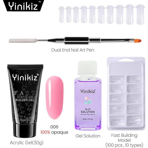 Yinikiz 30g Fast Acrylic Gel Set UV Builder Gel Extension Fingernails Glue Slip Solution Dual Funcation Brush Nail Art Tools