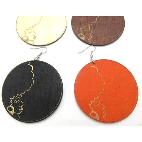 Natural Afro Hair Girl Wood Earrings can mixed 4 colors