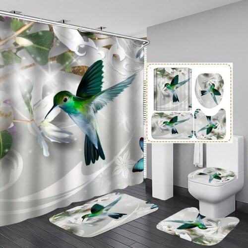 Bird Non-slip Foot Rug Microfiber Bath Mat Waterproof Shower Curtain Set Bathroom Carpet Rug Absorbent Toilet U-Shape Toilet Rug