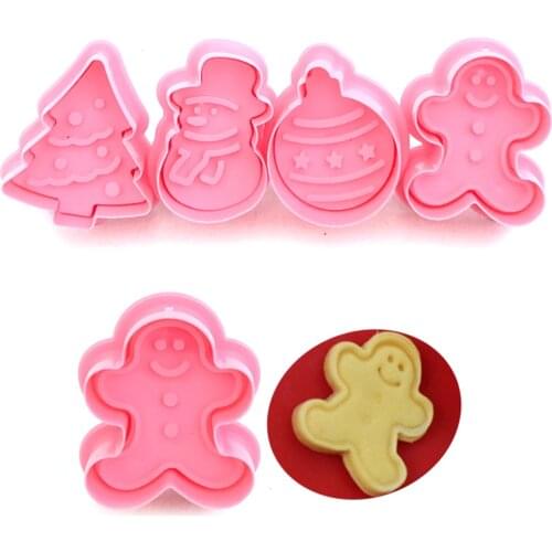 New 4pcs/pack Cookie Stamp Biscuit Mold 3D Cookie Plunger Cutter DIY Baking Mould Gingerbread House Christmas Cookie Cutter BTZ1